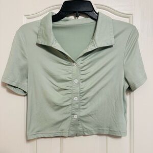 Mint Green Collared Button-Up Women's Top